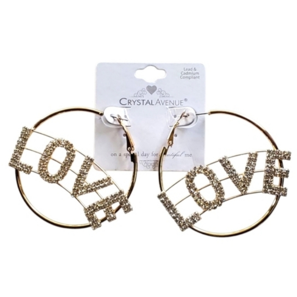 Gold LOVE Hoops with Rhinestones